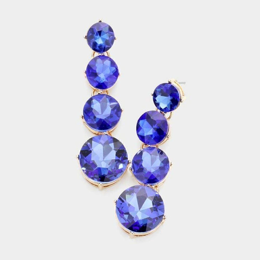 Round Sapphire Blue Crystal Evening Earrings